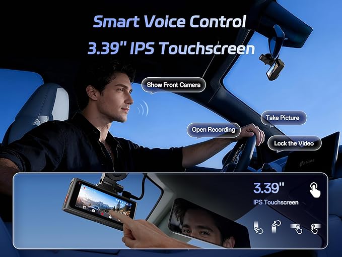 Pelsee 4K Dash Cam Front and Rear, STARVIS 2 Sensor, Dash Camera for Cars with Full-Color Night Vision, 128GB Card, 48H Parking Mode, Voice Control & WiFi, 3.39"Car Dash Camera, HDR ADAS GPS S3 Touch