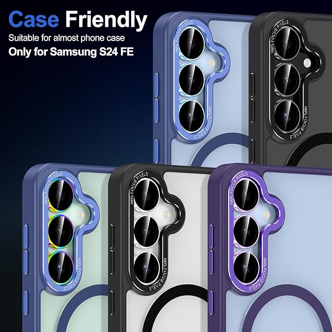 for Samsung Galaxy S24 FE Camera Lens Protector, Individual Metal Ring Tempered Glass Lens Cover, [Strong Adsorption] Scratch Resistant Ultra-Thin HD Clear Lens Cover, 1 Set-Purple Ring