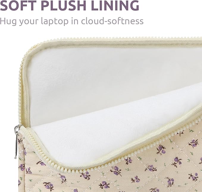 Puffy Laptop Sleeve 13-15.6 Inch Cute Quilted Laptop Protective Case Padded Floral Computer Sleeve for MacBook (A-Purple, 11 Inch)