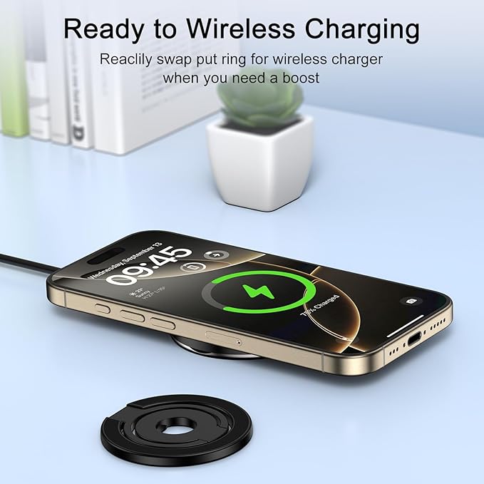 3-Fold Magnetic Phone Ring Holder, Double-Sided MagSafe Phone Grip & Stand, 360° Rotatable Kickstand for iPhone 16/15 Pro Max,14/13/12 Series,for Magnetic Car Mount, with Metal Ring for All Phones