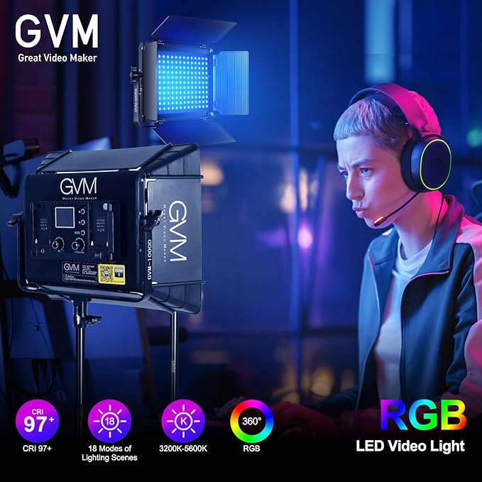 GVM RGB Photography Lighting Kits with 2 Softboxes, 680RS 50W Studio Lights with Bluetooth Control, 2 Packs Video Light with 18 Lighting Scenes, led Panel Lights for Video Recording, 8500lux/0.5m