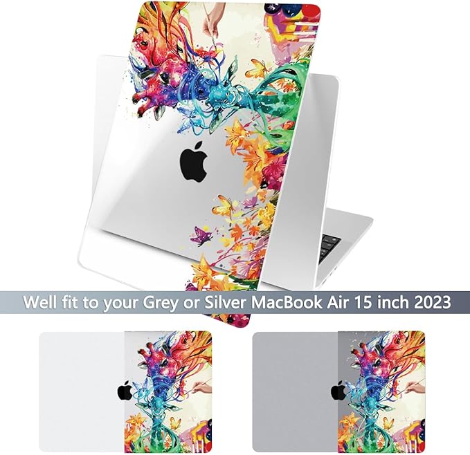 Batianda Premium Case for New MacBook Air 15 inch 2025 M4 2024 2023 with M3 M2 Chip Model A3114 A2941, Designed Protective Plastic Hardshell & Keyboard Cover & Screen Protector, Colorful Deer