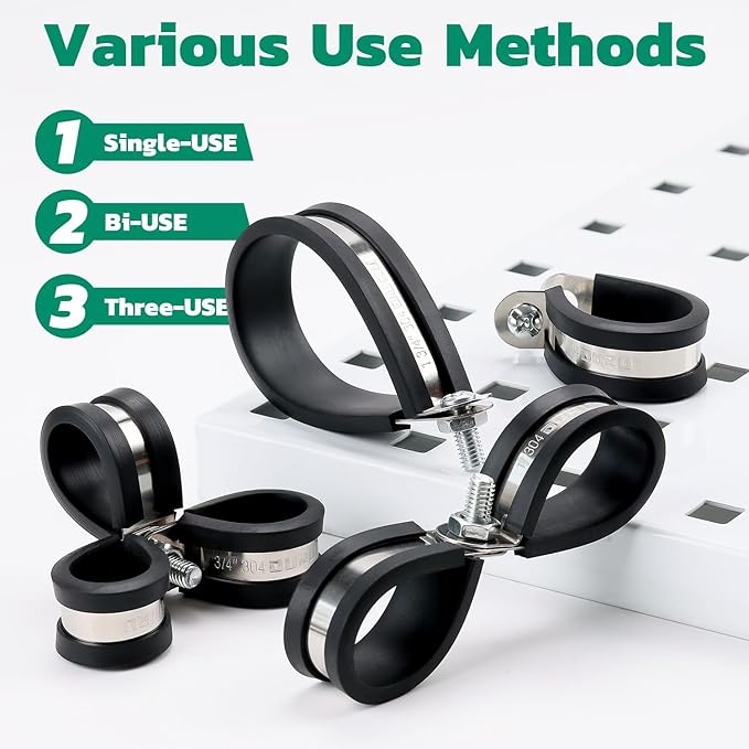 72PCS Stainless Steel Cable Clamp,Rubber Coated Cushioned Insulated Cable Clamps Assortment Kit-Metal Wire Clamps,Cable Clips,Pipe Clamps