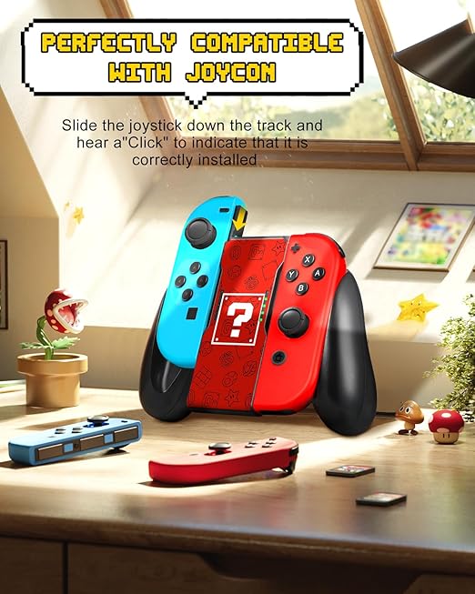 Lotadilo Joy-Con Grip for Nintendo Switch/Switch Oled - JoyCon Comfort Hand Grips Controller for Men Teen Boys Cool Cartoon Anime Design, Red Maliao