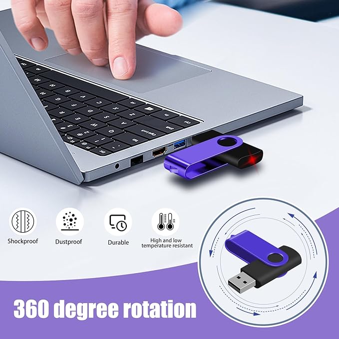 EASTBULLUSB Flash Drive Bulk 1GB 20 Pack with Lanyards USB 2.0 Thumb Drive Bulk Memory Stick Swivel Pen Drive for Storage and Backup 1GB 20 Pack, Purple