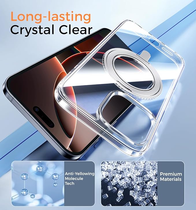 MAGIC JOHN 360° Rotatable Magnetic Invisible Stand for iPhone 16 Pro Case [Camera Control Button] [Compatible with MagSafe] 16FT Shockproof for iPhone 16 Pro Case 6.3'' with Kickstand, Clear