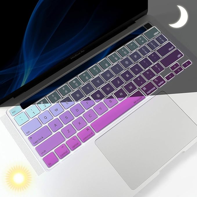 Allinside Keyboard Cover Skin for 2020 MacBook Pro 13 inch A2338 M1 A2251 A2289 and 2019 MacBook Pro 16 inch A2141 with Touch Bar & Touch ID, Ombre Blue Pink