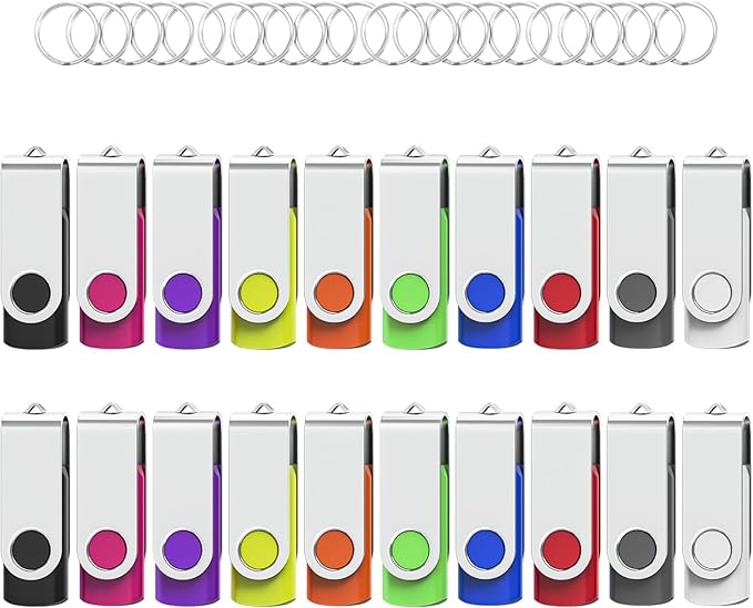 Flash Drives 128MB 20 Pack with Keychains, Swivel USB 2.0 Thumb Drives Bulk USB Drive Memory Stick Thumb Drives Pack (Mixcolors)