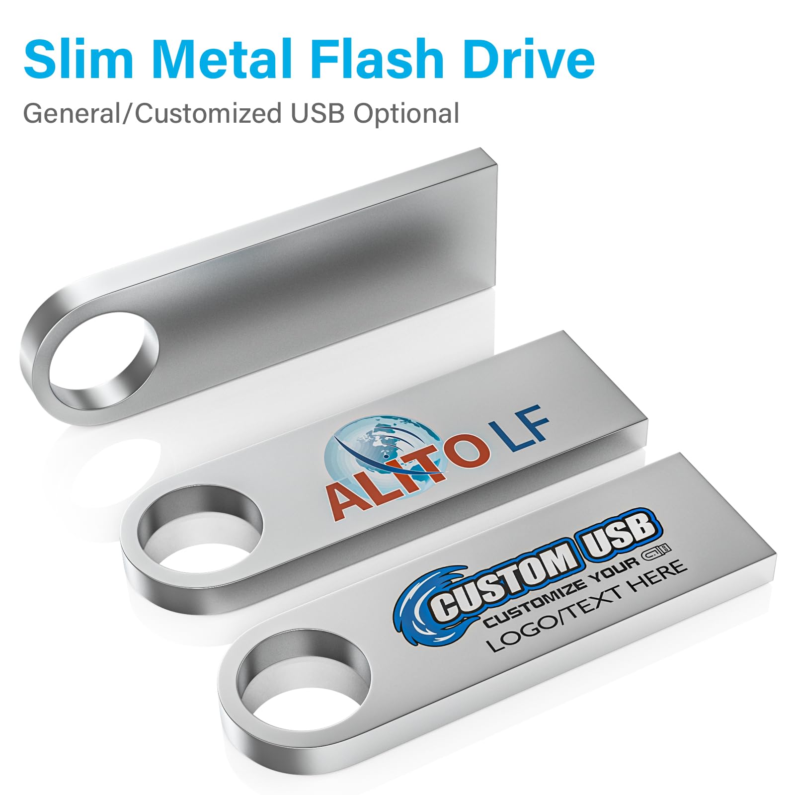 ABLAZE 8GB Flash Drive 10 Pack, Metal USB 2.0 Thumb Drives with Keychains USB Sticks Pendrives (Sliver)