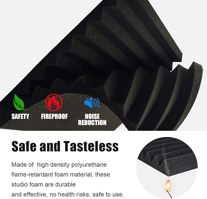 JBER 48 Pack Charcoal Acoustic Panels Studio Foam Wedges Fireproof Soundproof Padding Wall Panels 2.5 X 30 X 30cm/1" X 12" X 12"