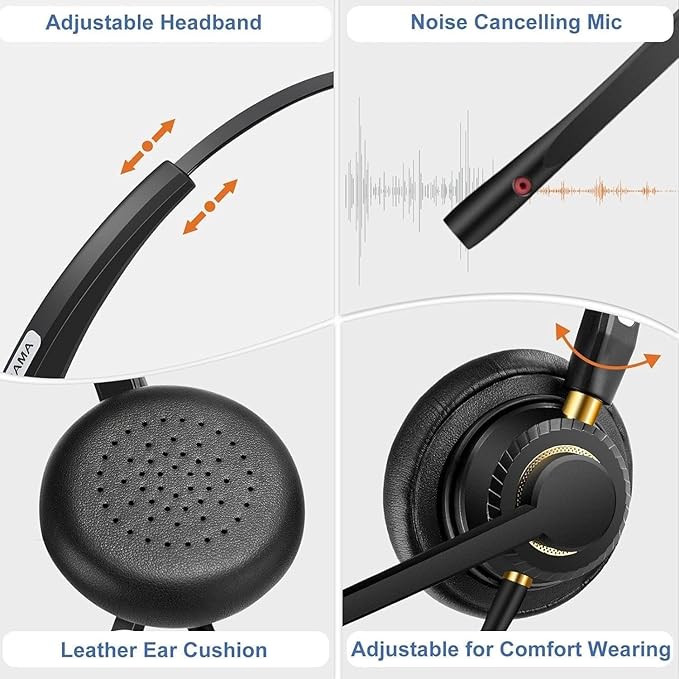 Headset with Microphone Noise Cancelling & Audio Controls Ultra Comfort Headphone for Computer Laptop Pc Business Skype UC Webinar Call Center Office (USB A & USB C Adapter)