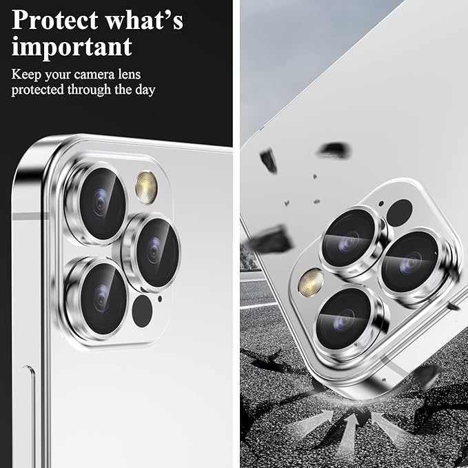 YWXTW Designed for iPhone 14 Pro Max Camera Lens Protector, for iPhone 14 Pro Camera Lens Protector, Individual Metal Anti Scratch HD Clear Case Friendly Tempered Glass Camera Cover, 1 Set (Silver)