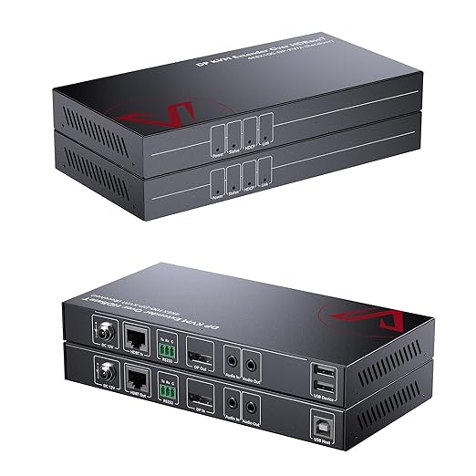 AV Access HDBaseT DisplayPort KVM Extender, Zero Latency, 4k@30Hz/1080P@120Hz, DP 1.2 PoE Extender, 2 USB 2.0 Ports for Keyboard and Mouse, EDID, Over Single Cat5e/6/6a/7 Up to 330ft (4KEX100-DP-KVM)