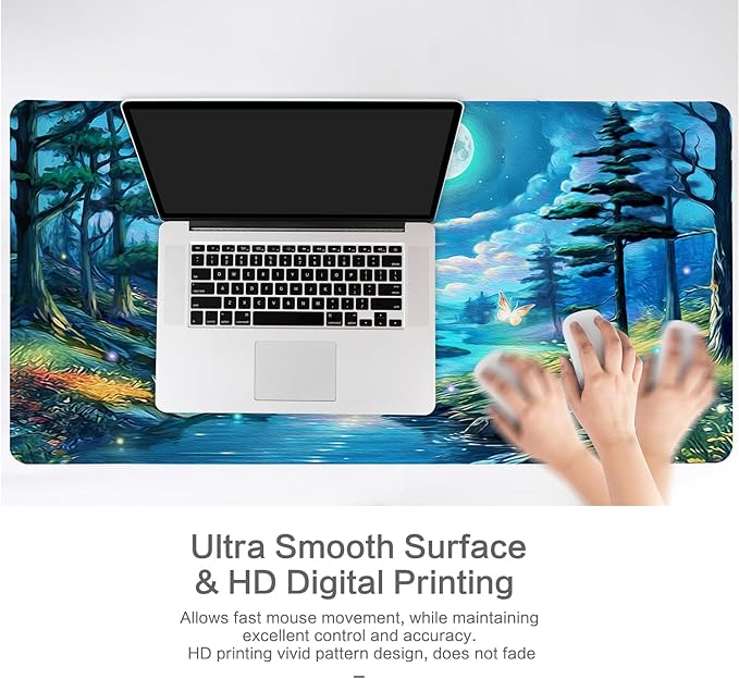 Lokigo Desk Pad, Extended Large Gaming Mouse Pad, Waterproof Starry Night Mouse Pad for Desk Rubber Base with Stitched Edges DeskMatt for Games Laptop Home Decor 31.5"x15.7", Forest Butterfly