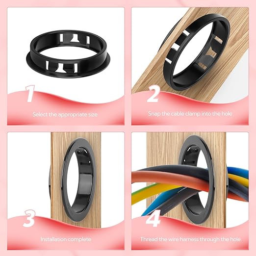 100PCS 1" Black Cable Snap Bushing Grommet, Snap in Cord Bushing Protect Cables
