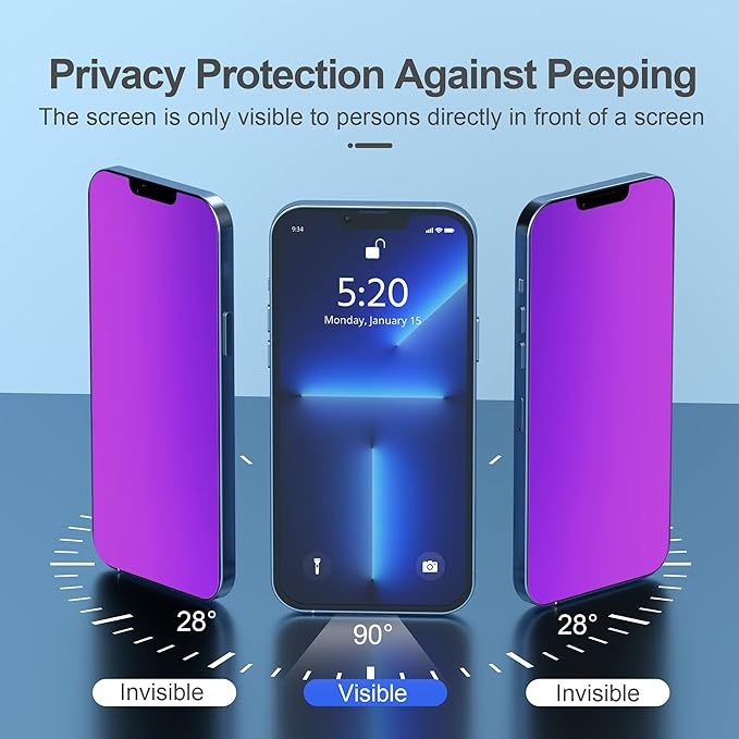 Compatible for iPhone 12/iPhone 12 Pro Privacy Screen Protector 6.1 Inch, Purple Gradient Colorful Anti Spy Anti Blue Light HD Screen Protector Tempered Glass Easy Installation