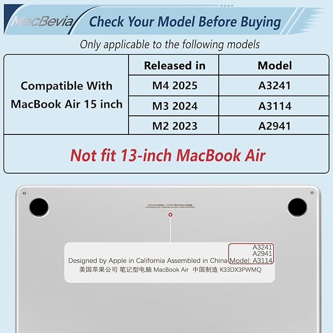 Compatible with MacBook Air 15 inch Case, M4 A3241/M3 A3114/M2 A2941 (Released 2025 to 2023), Hard Shell, Keyboard Cover, Screen Protector, Webcam Cover & Type-C Adapter, Inked Mountain
