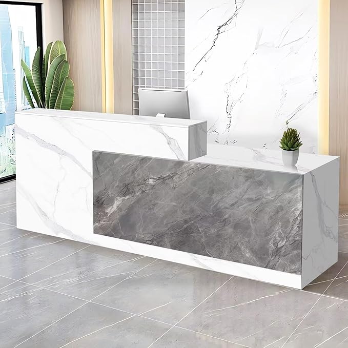 Reception Desk with Counter Modern Checkout Counter with Lockable Drawer Keyboard Tray Receptionist Desk for Office Salon Reception Table F Right 51inch/130cm