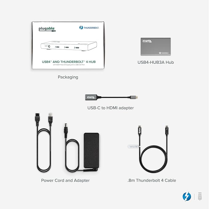 Plugable 5-in-1 Thunderbolt 4 Hub,Single 8K or Dual 4K Display, 4K HDMI Adapter Included, Thunderbolt 4/3, USB4,USB-C Expansion for Modern Mac and Windows Systems, Driverless