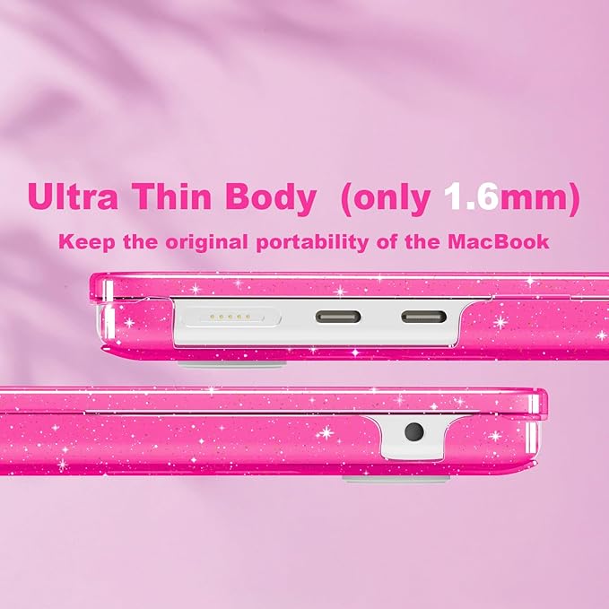 CISSOOK Compatible with MacBook Air 13.6 inch Case Glitter 2025 2024 2023 2022 A3240 M4 A3113 M3 A2681 M2 Chip, Sparkly Pink Bling Plastic Hard Shell Case for MacBook Air 13.6", Rose Pink Glitter