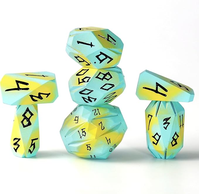 Metal DND Dice Set, Dungeons and Dragons DND Dice of 7 RPG Dice Set Metal Unique Cool Polyhedral D and D Dice with Cardboard Box for Role Playing Games TTRPG Gifts (Blue Yellow)