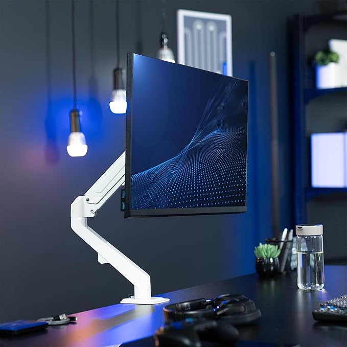 VIVO Articulating Single 17 to 27 inch Pneumatic Spring Arm Clamp-on Desk Mount Stand | Fits 1 Monitor Screen with Max VESA 100x100, White (STAND-V101OW)