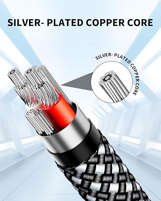 3.5mm Aux Cable, Silver-Plated Wire Core Male to Male Cord for Headphones Car Home Stereos Speaker Compatible with iPhone iPad iPod Echo -16.4FT/5M