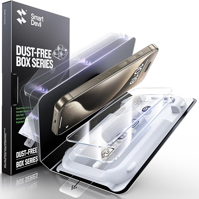 SMARTDEVIL 3 Pack Screen Protector for iPhone 15 Pro Max, Bubble-and-Dust-Free Box, HD Tempered Glass, Military Grade Shatterproof & Ultra Durable, Easy Installation