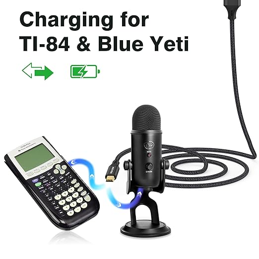 AGVEE 3.3ft Mini USB Cable, Braided Durable USB-A to Mini-B Charger Charging Cord for TI-84, Garmin GPS, Go-Pro Hero 4 3 2 HD, PS3 Controller, Canon Camera, Blue Yeti Microphone, Black