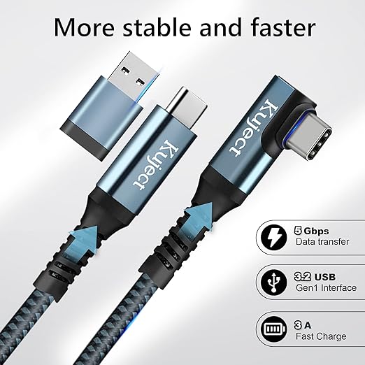 Kuject Link Cable 20FT Compatible for Quest 3S/3, Quest 2/Pro, Pico 4, Nylon Braided Accessories for Rift S/Steam VR Games, USB 3.0 Type C to C High Speed Data Transfer Charging Cord for Gaming PC