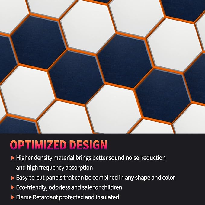 Mollywell Hexagon Acoustic Panels, High Density, Soundproofing, Decorative Noise Reduction Felt Wall Tiles for Ceilings, Home Office & Gaming Room (Sky Blue), 14x12x0.4 Inch