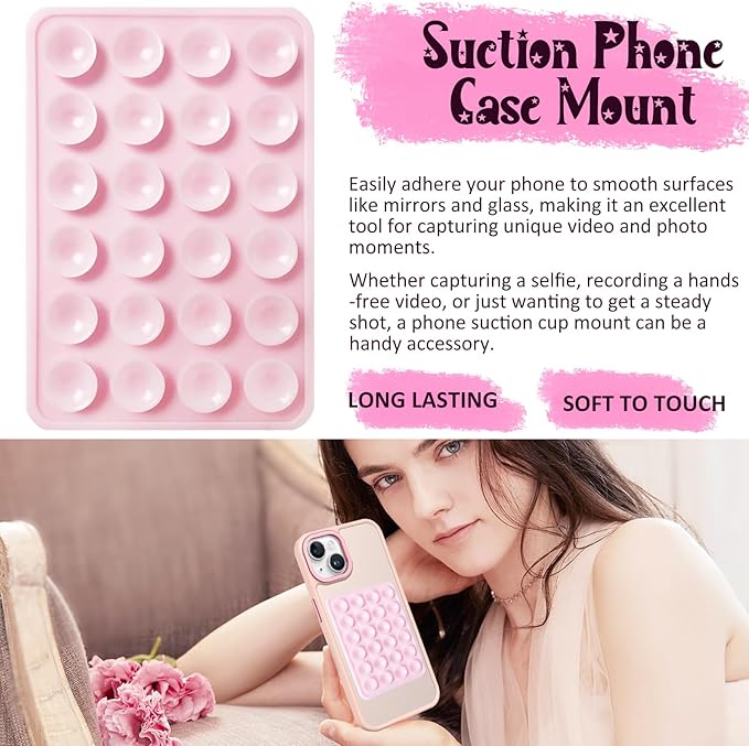 Silicone Suction Phone Case Mount, Non Slip Sticky Phone Grip for Cellphone, Silicon Adhesive Suction Cup Phone Mount, Strong Grip Holder for Selfies and Videos (Lavender)