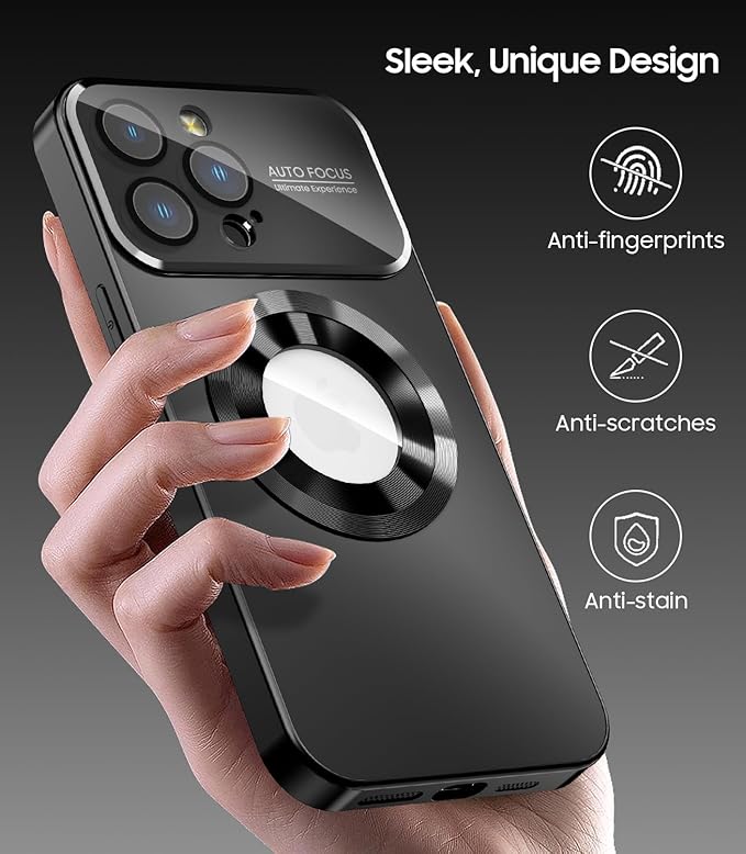 Magnetic for iPhone 14 Pro Max Case, Compatible with MagSafe, Built-in Camera Lens Protector, Logo View, Military Grade Drop Proof Phone Case Cover, Black