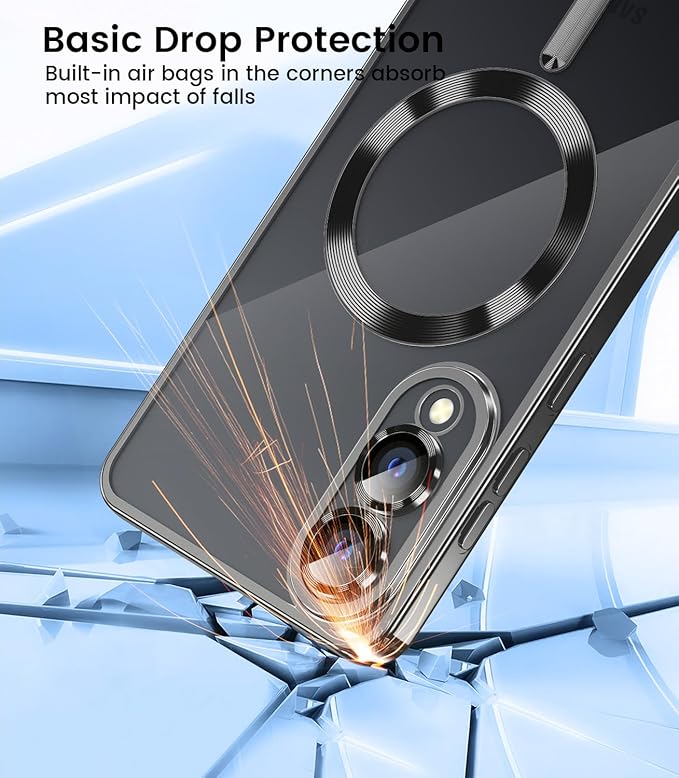Slim Thin for Samsung Galaxy S25 Edge Case, Compatible with MagSafe, Built-in Camera Lens Protector, Shockproof Protective Phone Case, Soft Electroplated Clear Cover, Black