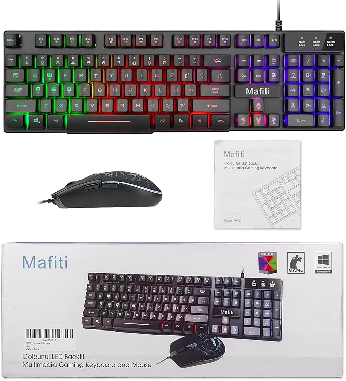 mafiti RK101 Computer Keyboard Mouse Combo Wired, RGB Backlit USB Keyboard for PC Mac Laptop Desktop, Gaming Office