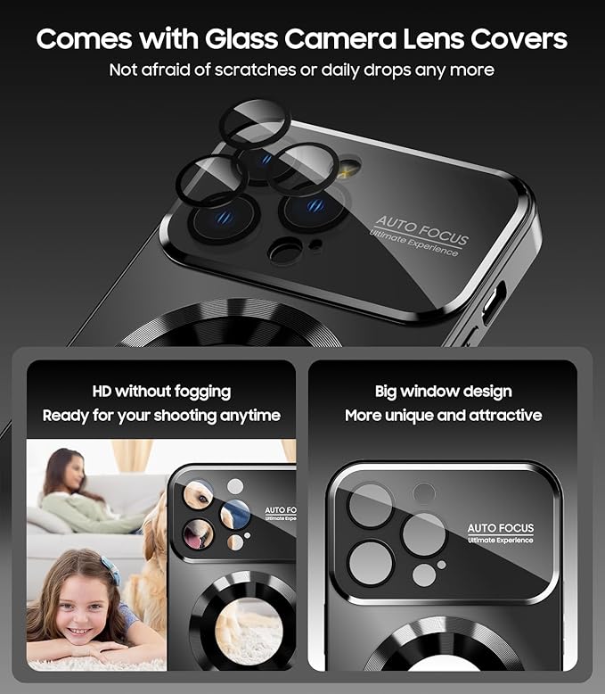 Magnetic for iPhone 16 Pro Max Case, Compatible with MagSafe, Built-in Camera Lens Protector, Logo View, Military Grade Drop Protection Phone Cover, Black