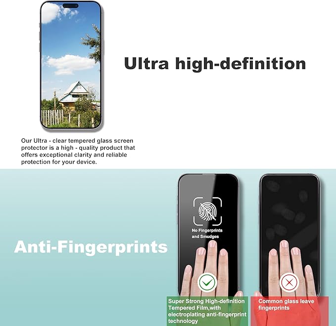 2 Pack Screen Protector Tempered Glass for iPhone 16 Plus and iPhone15 Plus and iPhone 14 Pro Max 6.7-Inch Auto Dust Removal, No Bubbles, High Definition Clear, Easy Installation
