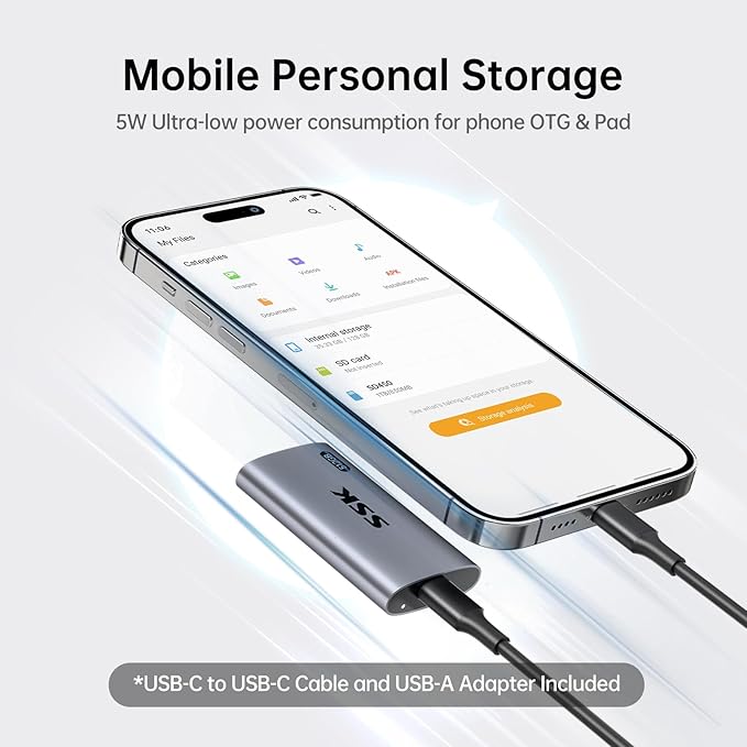 SSK 512GB SSD External Hard Drive, Portable SSD Up to 550MB/s Fast Solid State Drives External, USB 3.2 Gen2 for iPhone 15/16 Pro, Win, Mac, Android with LED Light, Trim, Smart Supported