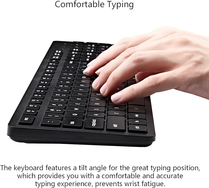 Wireless Keyboard and Mouse Combo, 2.4G Silent Cordless Keyboard Mouse Combo for Windows Chrome Laptop Computer PC Desktop, 106 Keys Full Size with Number Pad, 1600 DPI Optical Mouse (Black)