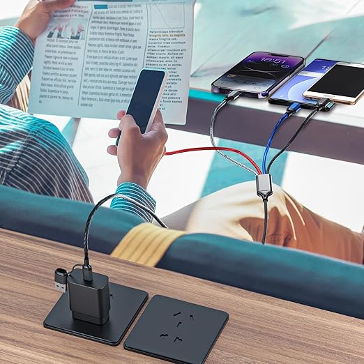 6 in 1 Multi Charging Cable 2Pack - 6FT USB Cable 3A Charger Cable Braided Universal USB A/C Charging Cord With 2*IP/Type C/Micro USB Port for Cell Phone/Tablets