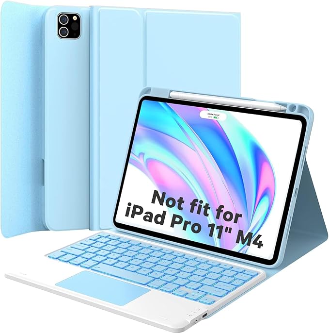 GreenLaw for iPad Air 11 inch case with Keyboard (M3/M2) 2025/2024, for iPad Pro 11 (4th/3rd/2nd/1st Gen) & iPad Air 5th/4th Gen, 7-Color Backlit, Smart Touchpad, 2 Device Connection, Light Blue