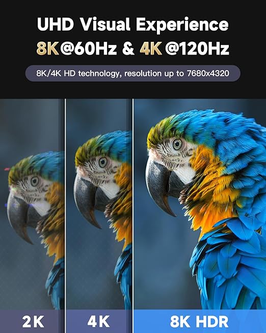ARISKEEN 8K HDMI Cable 8 FT, 48Gbps High Speed HDMI 2.1 Cable, 8K 60Hz, 4K 120Hz 144Hz Braided HDMI Cord - 8 Feet