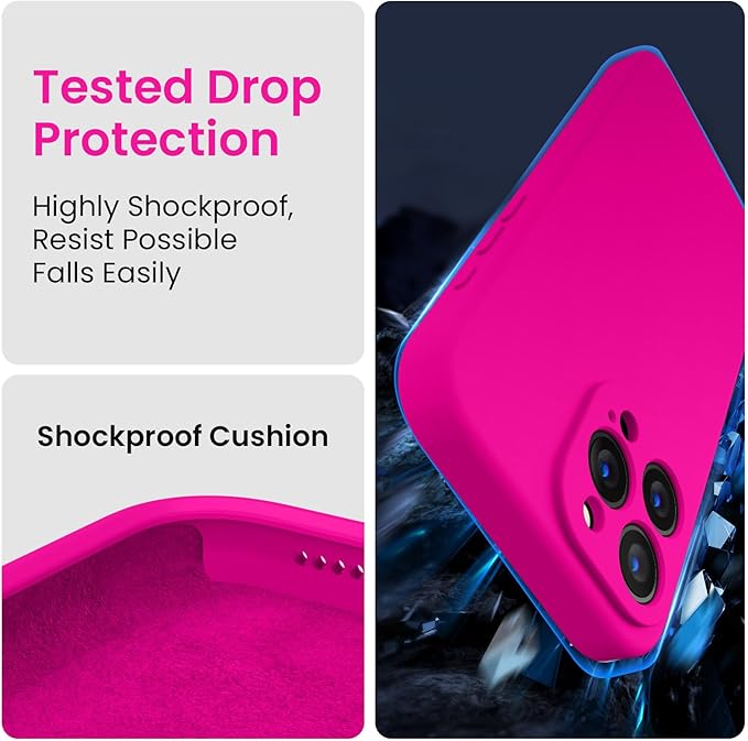 FireNova Designed for iPhone 15 Pro Case, Silicone Upgraded [Camera Protection] Phone Case with [2 Screen Protectors], Soft Anti-Scratch Microfiber Lining Inside, 6.1 inch, Hot Pink