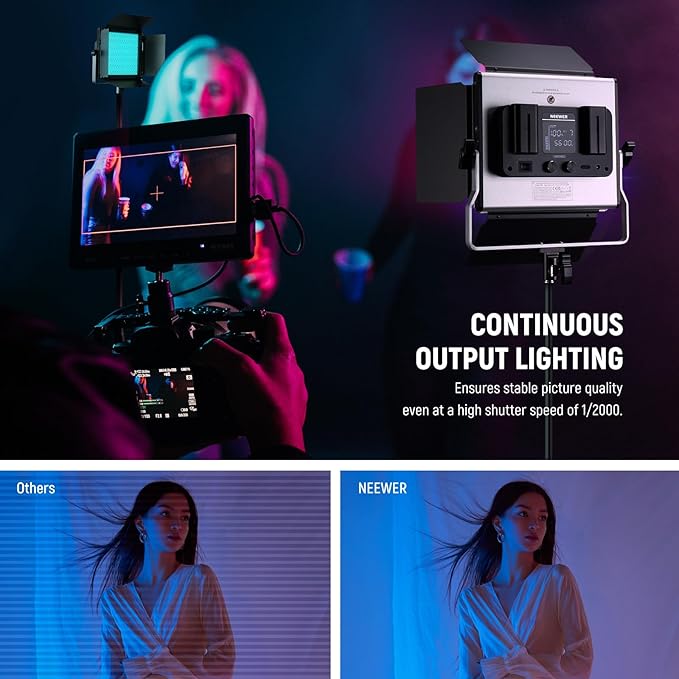 NEEWER Upgraded RGB LED Studio Video Light with Tripod Stand, App Control 50W 7000Lx CRI97+ 3200-5600K Dimmable Panel Key Lighting Kit for Game Streaming YouTube Recording Photography, RGB660 PRO II