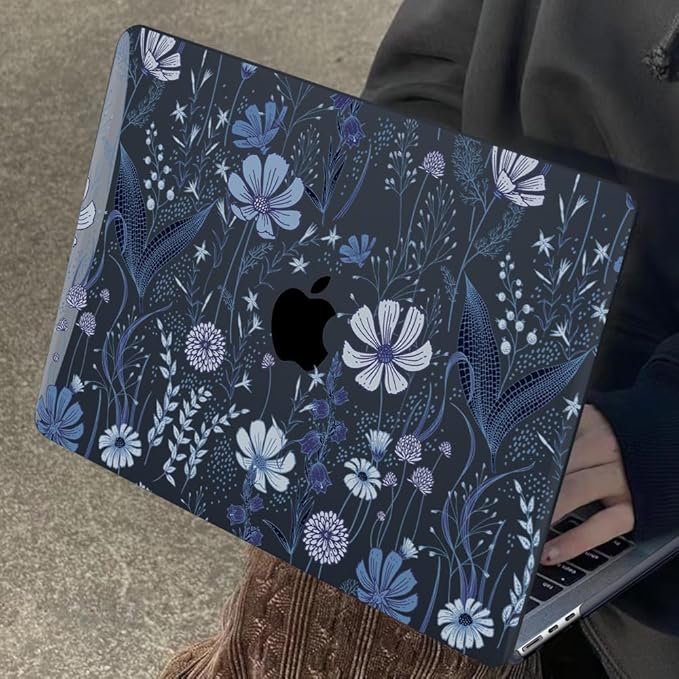 for 2018 2019 2020 2021 MacBook Air 13 Inch Case M1 A2337 A2179 A1932, Pattern Plastic Hard Shell Case Cover for MacBook Air 13.3 M1 with Retina Display & Touch ID, Wild Flowers Black