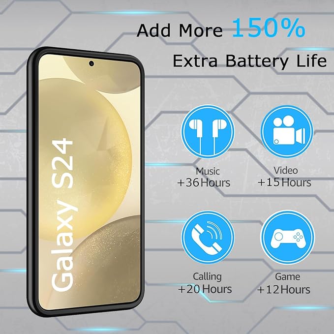 Battery Case for Galaxy S24, [10000mAh] Slim Portable Protective Fast Charging Case Backup Power Bank Battery Case Compatible with Galaxy S24-6.2 inch-Black