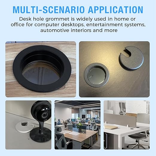 Desk Grommet 1-1/2" (38 mm), Desk Cord Hole Cover, Cable Grommet ABS Plastic, Desk Hole Grommet for Office and Home Table Cable, Detachable Cable Cord Organizer (Black 8 Pcs)