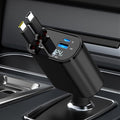 Retractable Car Charger Compatible with Galaxy Pixel, 4 in 1 Fast Charging Car Charger 60W, Double Type C Retractable Cable and 2 USB Ports