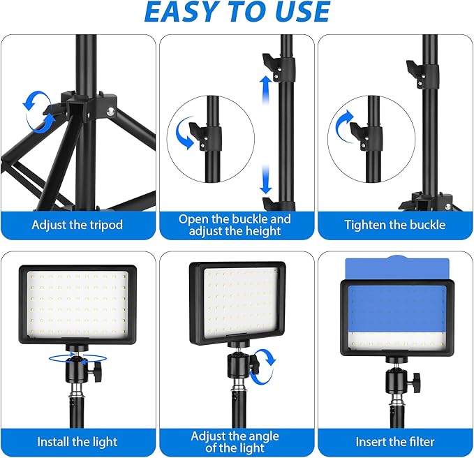 LED Photo Video Light 3-Pack, Ci-Fotto Dimmable 5600K USB LED Continuous Light Photography Light with Tripods and Color Filters for Photo Studios, YouTube, TikTok, Video Recording, Game Streaming