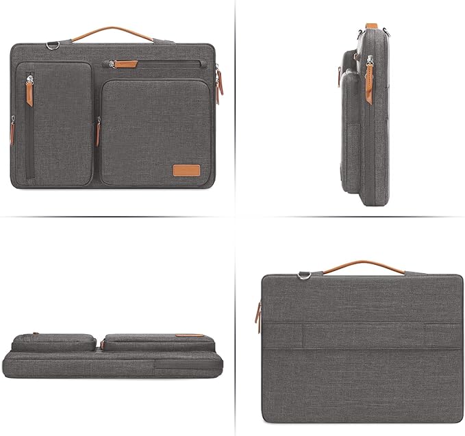 MOSISO 360 Protective Laptop Shoulder Bag,13-13.3 inch Computer Bag Compatible with MacBook, HP, Dell, Lenovo, Asus Notebook,Side Open Messenger Bag with 4 Zipper Pockets&Handle, Taupe Gray